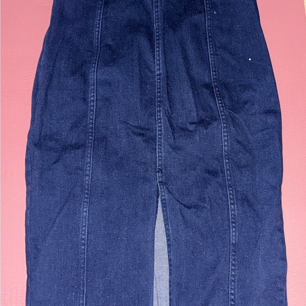 Pilcro by Anthropologie Strapless Navy Jean Dress size medium with back split - Picture 8 of 12
